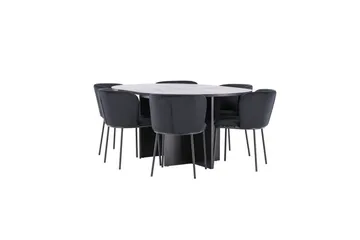 Spisegruppe Strada Rundt 120/170 cm Sort med Edina Stole 6 stk, Sort - 6 stk, Sort - Møbler - Borde - Spisebordssæt