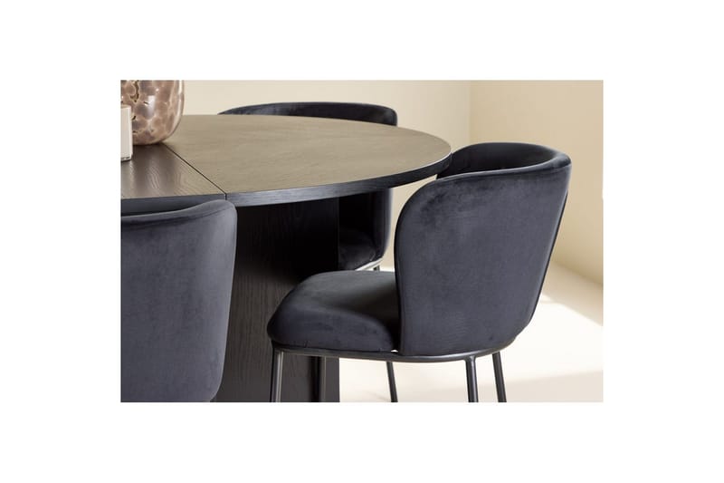 Spisegruppe Strada Rundt 120/170 cm Sort med Edina Stole 6 stk, Sort - 6 stk, Sort - Møbler - Borde - Spisebordssæt