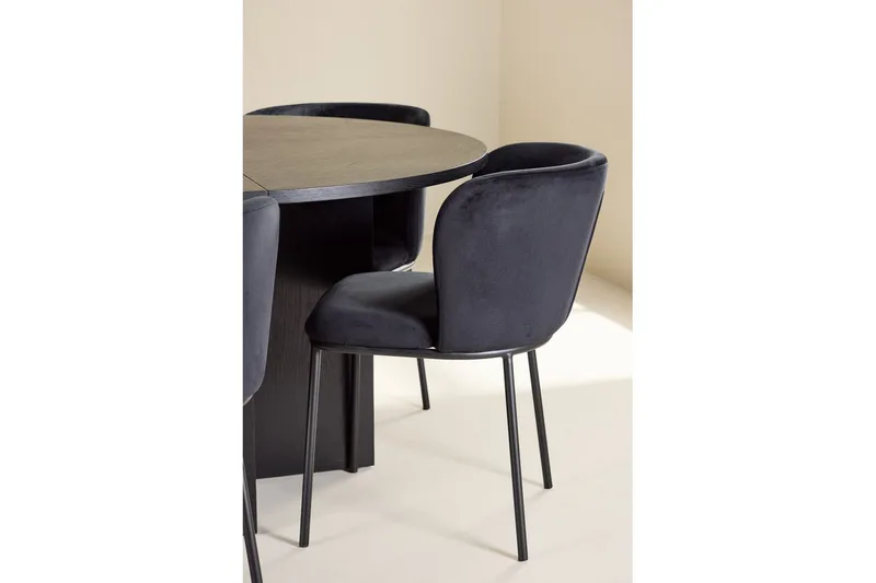 Spisegruppe Strada Rundt 120/170 cm Sort med Edina Stole 6 stk, Sort - 6 stk, Sort - Møbler - Borde - Spisebordssæt