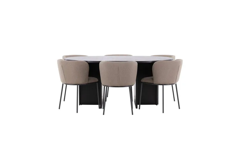 Spisegruppe Strada Rundt 120/170 cm Sort med Edina Stole 6 stk, Sort / Brun, 6 stk, Sort / Brun