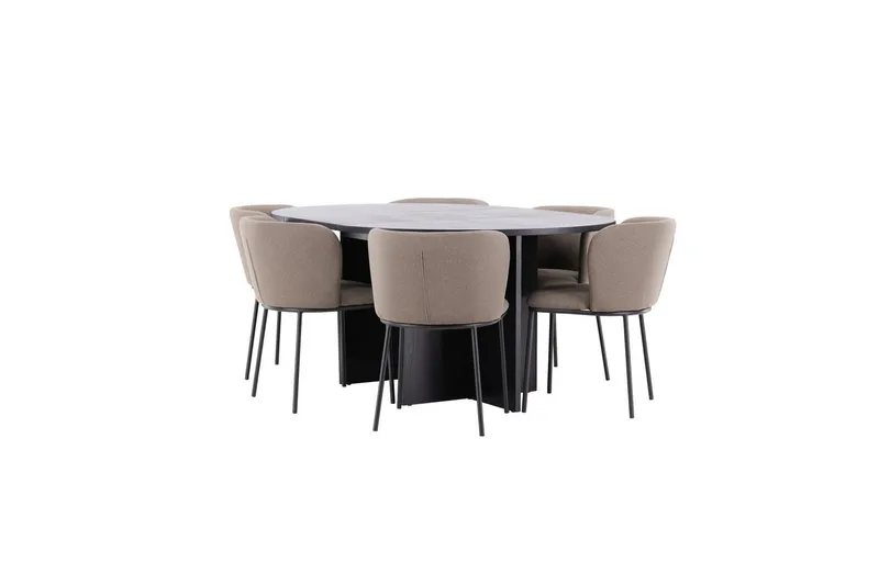Spisegruppe Strada Rundt 120/170 cm Sort med Edina Stole 6 stk, Sort / Brun - 6 stk, Sort / Brun - Møbler - Borde - Spisebordssæt