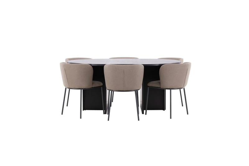 Spisegruppe Strada Rundt 120/170 cm Sort med Edina Stole 6 stk, Sort / Brun - 6 stk, Sort / Brun - Møbler - Borde - Spisebordssæt