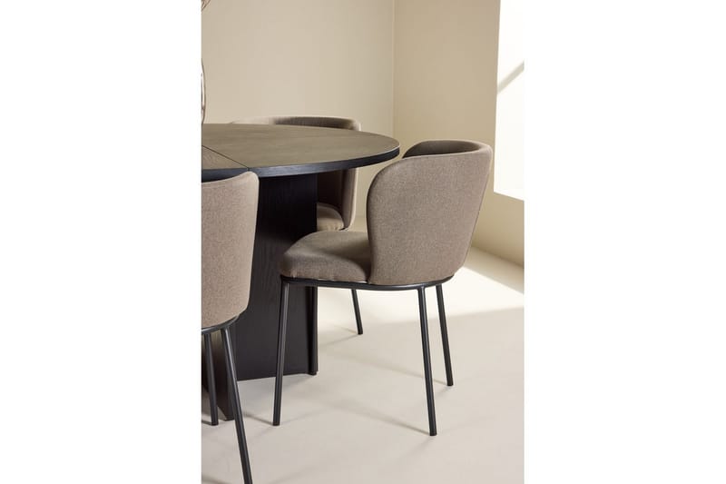 Spisegruppe Strada Rundt 120/170 cm Sort med Edina Stole 6 stk, Sort / Brun - 6 stk, Sort / Brun - Møbler - Borde - Spisebordssæt