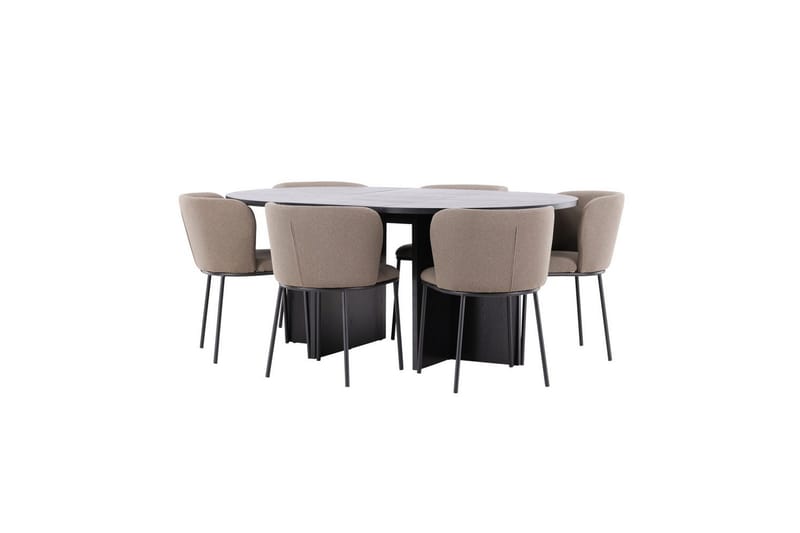 Spisegruppe Strada Rundt 120/170 cm Sort med Edina Stole 6 stk, Sort / Brun - 6 stk, Sort / Brun - Møbler - Borde - Spisebordssæt