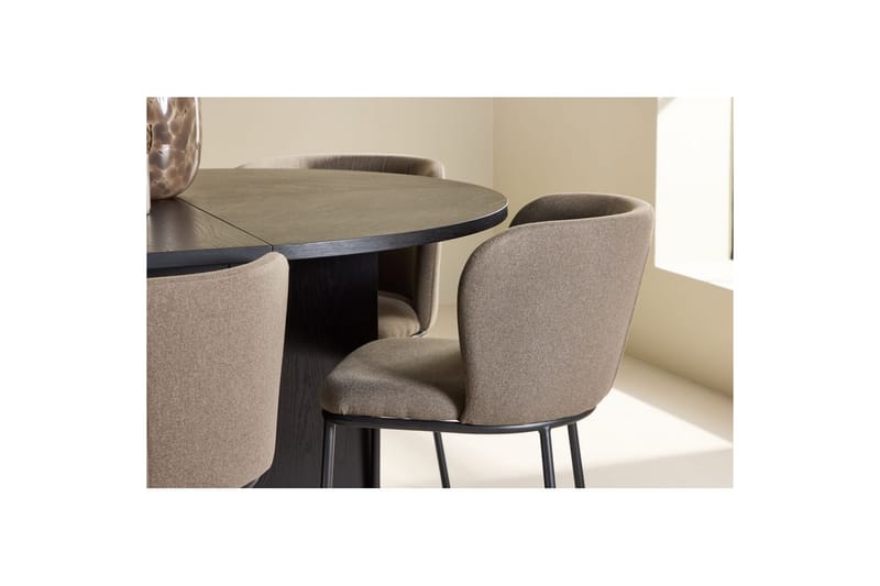 Spisegruppe Strada Rundt 120/170 cm Sort med Edina Stole 6 stk, Sort / Brun - 6 stk, Sort / Brun - Møbler - Borde - Spisebordssæt