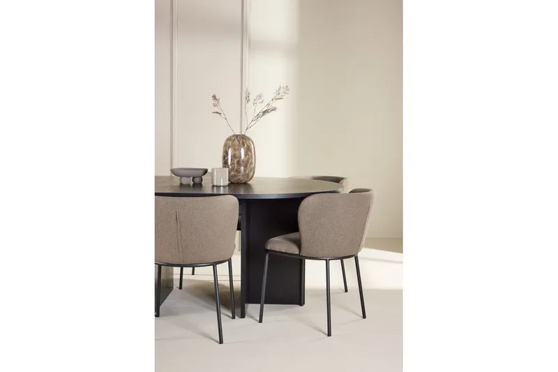 Spisegruppe Strada Rundt 120/170 cm Sort med Edina Stole 6 stk, Sort / Brun - 6 stk, Sort / Brun - Møbler - Borde - Spisebordssæt