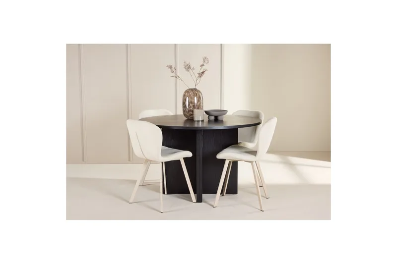 Spisegruppe Strada Rundt 120/170 cm Sort med Lilja Stole 4 stk - 4 stk - Møbler - Borde - Spisebordssæt
