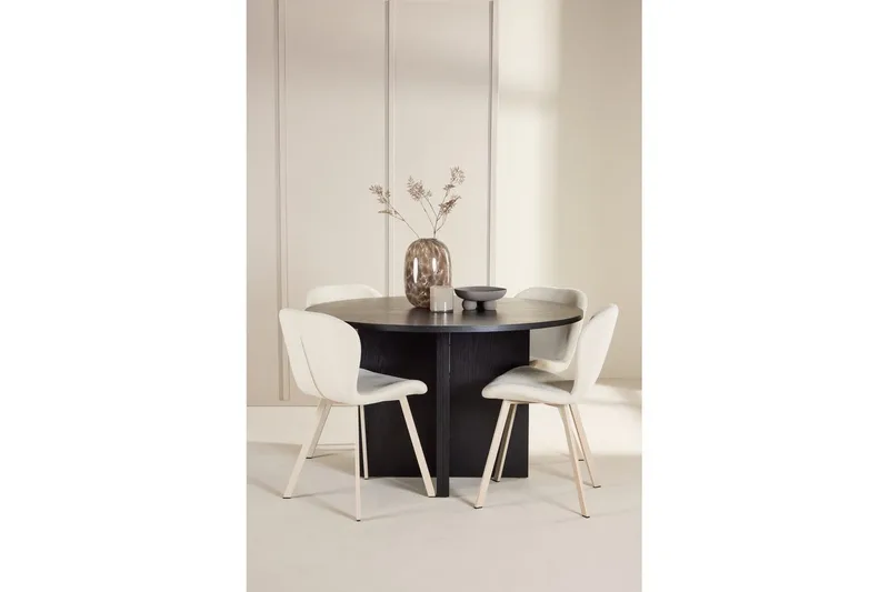 Spisegruppe Strada Rundt 120/170 cm Sort med Lilja Stole 4 stk - 4 stk - Møbler - Borde - Spisebordssæt