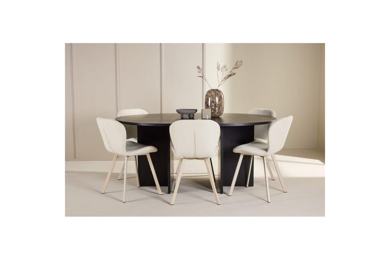 Spisegruppe Strada Rundt 120/170 cm Sort med Lilja Stole 6 stk - 6 stk - Møbler - Borde - Spisebordssæt