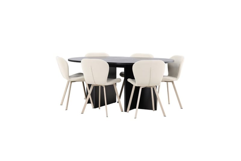 Spisegruppe Strada Rundt 120/170 cm Sort med Lilja Stole 6 stk - 6 stk - Møbler - Borde - Spisebordssæt