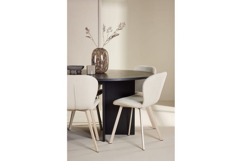 Spisegruppe Strada Rundt 120/170 cm Sort med Lilja Stole 6 stk - 6 stk - Møbler - Borde - Spisebordssæt