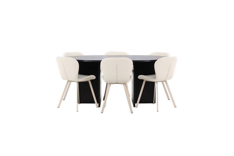 Spisegruppe Strada Rundt 120/170 cm Sort med Lilja Stole 6 stk, 6 stk