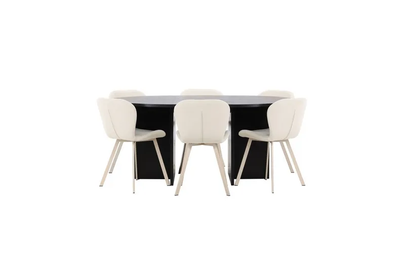 Spisegruppe Strada Rundt 120/170 cm Sort med Lilja Stole 6 stk - 6 stk - Møbler - Borde - Spisebordssæt