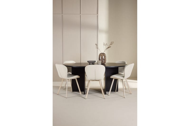 Spisegruppe Strada Rundt 120/170 cm Sort med Lilja Stole 6 stk - 6 stk - Møbler - Borde - Spisebordssæt