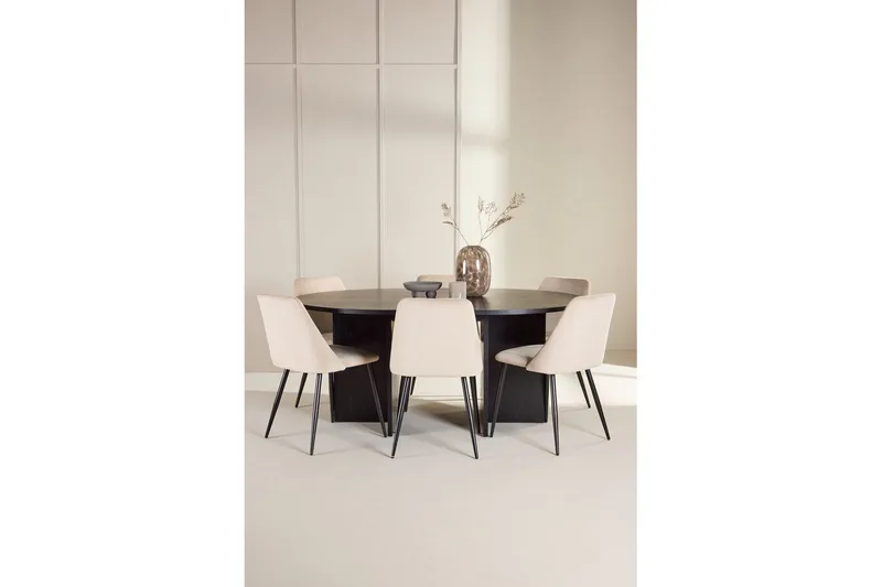 Spisegruppe Strada Rundt 120/170 cm Sort med Night Stole 6 stk - 6 stk - Møbler - Borde - Spisebordssæt