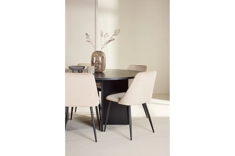 Spisegruppe Strada Rundt 120/170 cm Sort med Night Stole 6 stk - 6 stk - Møbler - Borde - Spisebordssæt