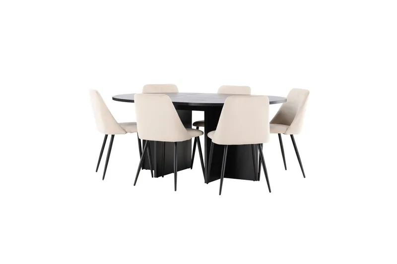Spisegruppe Strada Rundt 120/170 cm Sort med Night Stole 6 stk - 6 stk - Møbler - Borde - Spisebordssæt