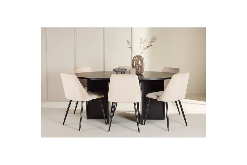 Spisegruppe Strada Rundt 120/170 cm Sort med Night Stole 6 stk - 6 stk - Møbler - Borde - Spisebordssæt