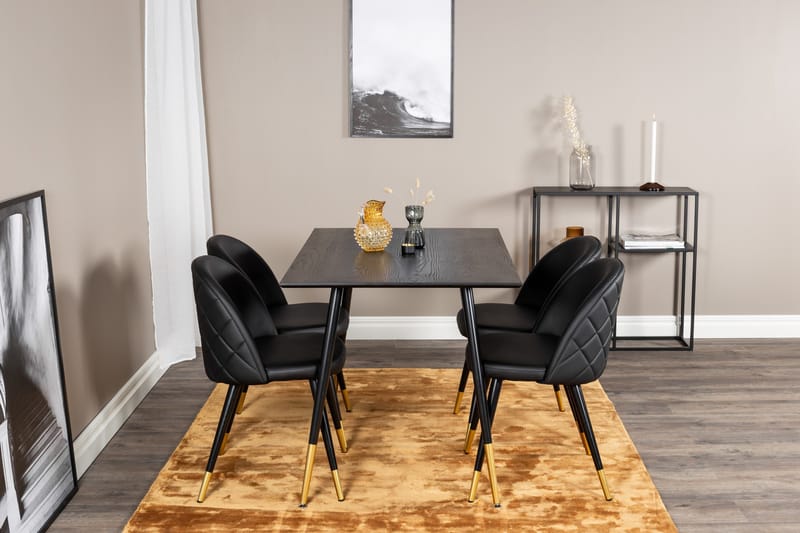 Spisegruppe Venture Home Balisa spisegruppe 120 cm rund med 4 Sedavi-stole Sort/GULD - Møbler - Borde - Spisebordssæt