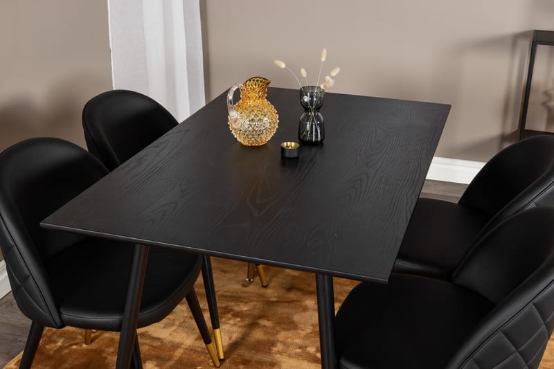 Spisegruppe Venture Home Balisa spisegruppe 120 cm rund med 4 Sedavi-stole Sort/GULD - Møbler - Borde - Spisebordssæt