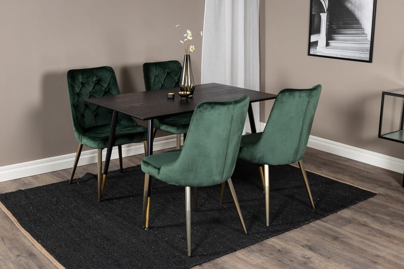Spisegruppe Venture Home Balisa spisegruppe 120 cm rund med 4 Valera-stole Sort/GULD/Grøn - Møbler - Borde - Spisebordssæt