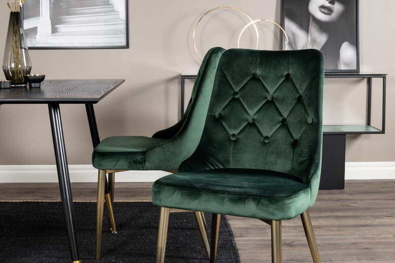 Spisegruppe Venture Home Balisa spisegruppe 120 cm rund med 4 Valera-stole Sort/GULD/Grøn - Møbler - Borde - Spisebordssæt