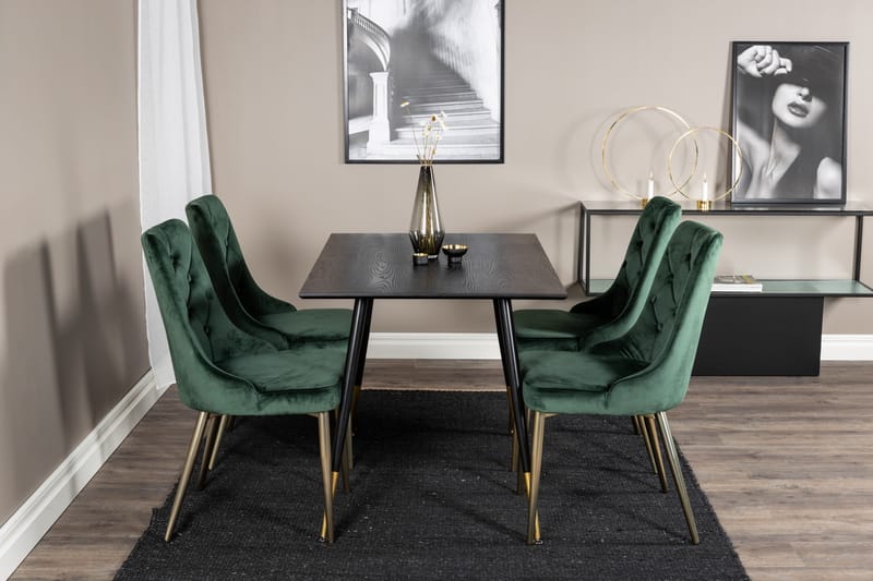 Spisegruppe Venture Home Balisa spisegruppe 120 cm rund med 4 Valera-stole Sort/GULD/Grøn - Møbler - Borde - Spisebordssæt