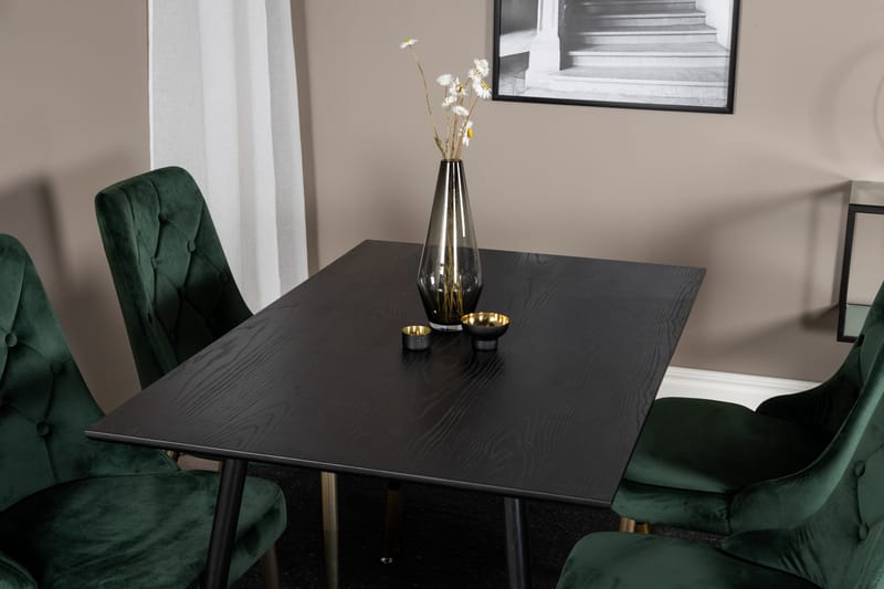 Spisegruppe Venture Home Balisa spisegruppe 120 cm rund med 4 Valera-stole Sort/GULD/Grøn - Møbler - Borde - Spisebordssæt