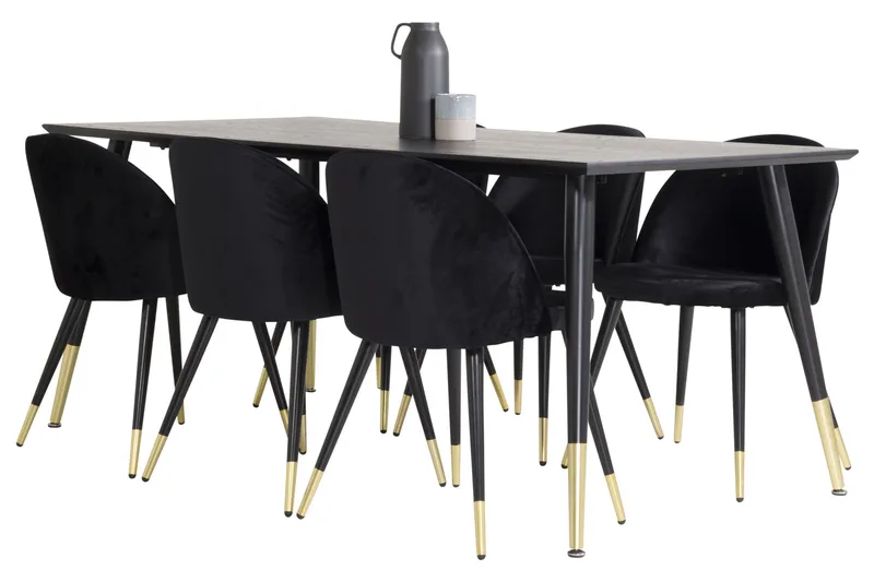 Spisegruppe Venture Home Balisa spisegruppe 180 cm rektangulær med 6 Sedavi-stole Sort/GULD - Møbler - Borde - Spisebordssæt
