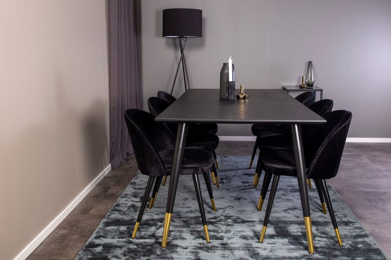 Spisegruppe Venture Home Balisa spisegruppe 180 cm rektangulær med 6 Sedavi-stole Sort/GULD - Møbler - Borde - Spisebordssæt