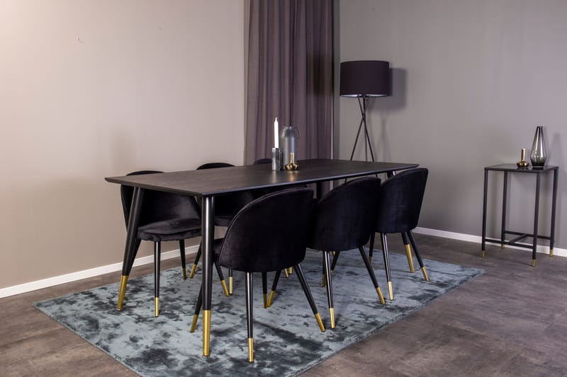 Spisegruppe Venture Home Balisa spisegruppe 180 cm rektangulær med 6 Sedavi-stole Sort/GULD - Møbler - Borde - Spisebordssæt