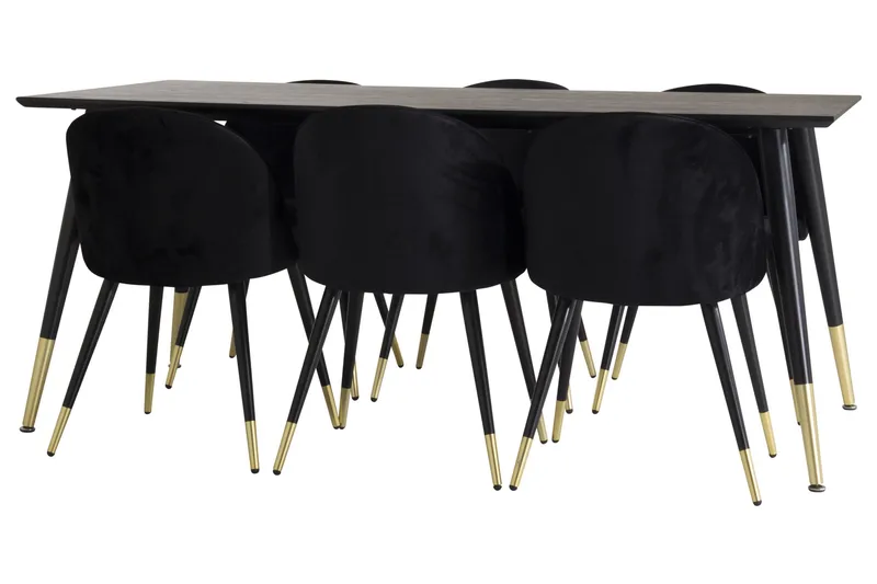 Spisegruppe Venture Home Balisa spisegruppe 180 cm rektangulær med 6 Sedavi-stole Sort/GULD, undefined