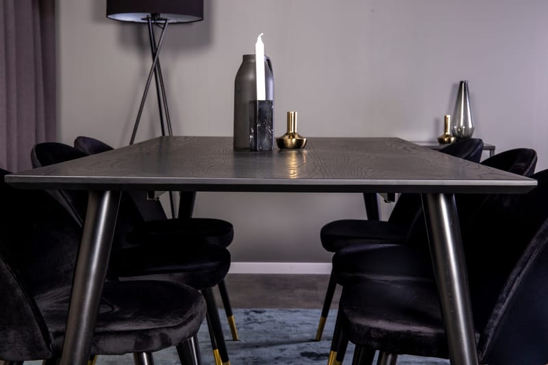 Spisegruppe Venture Home Balisa spisegruppe 180 cm rektangulær med 6 Sedavi-stole Sort/GULD - Møbler - Borde - Spisebordssæt