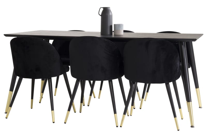 Spisegruppe Venture Home Balisa spisegruppe 180 cm rektangulær med 6 Sedavi-stole Sort/GULD - Møbler - Borde - Spisebordssæt