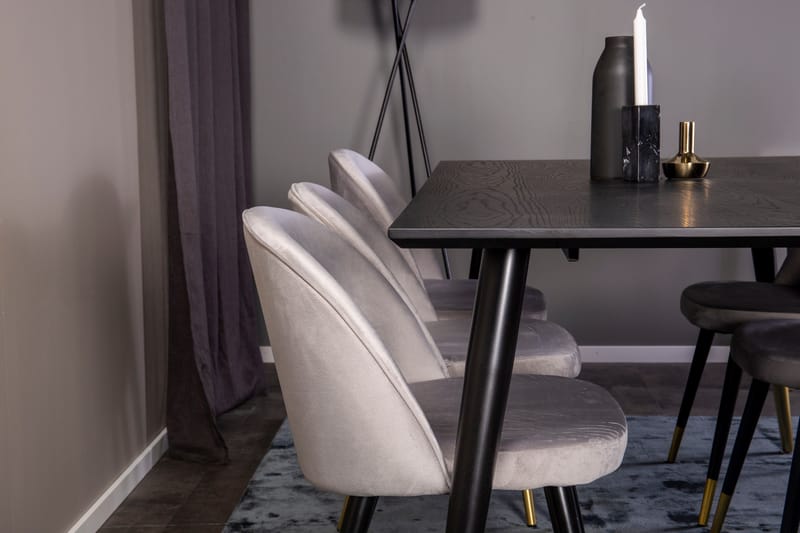 Spisegruppe Venture Home Balisa spisegruppe 180 cm rektangulær med 6 Sedavi-stole Sort/GULD/Lysegrå - Møbler - Borde - Spisebordssæt