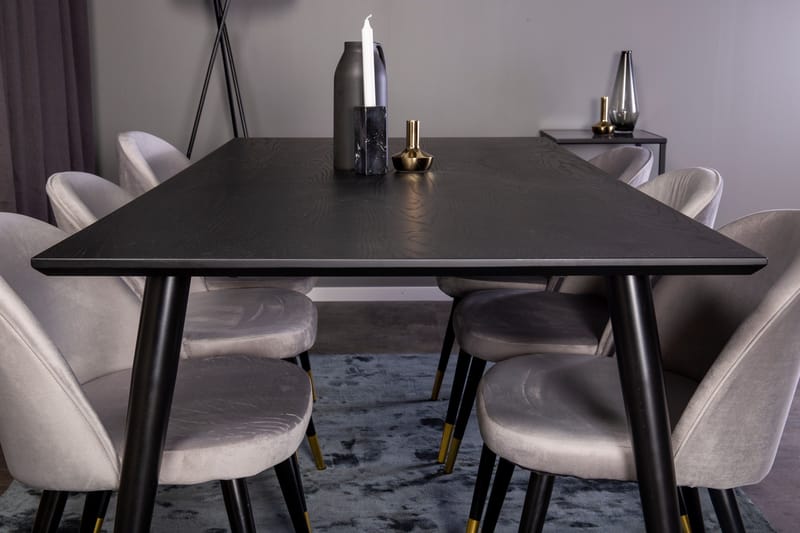 Spisegruppe Venture Home Balisa spisegruppe 180 cm rektangulær med 6 Sedavi-stole Sort/GULD/Lysegrå - Møbler - Borde - Spisebordssæt