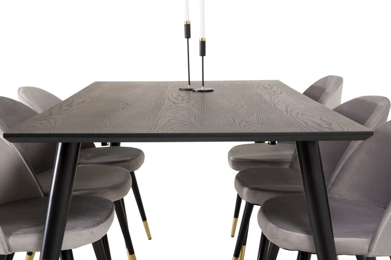 Spisegruppe Venture Home Balisa spisegruppe 180 cm rektangulær med 6 Sedavi-stole Sort/GULD/Lysegrå - Møbler - Borde - Spisebordssæt