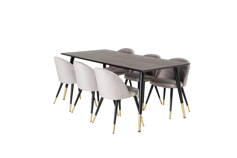 Spisegruppe Venture Home Balisa spisegruppe 180 cm rektangulær med 6 Sedavi-stole Sort/GULD/Lysegrå - Møbler - Borde - Spisebordssæt