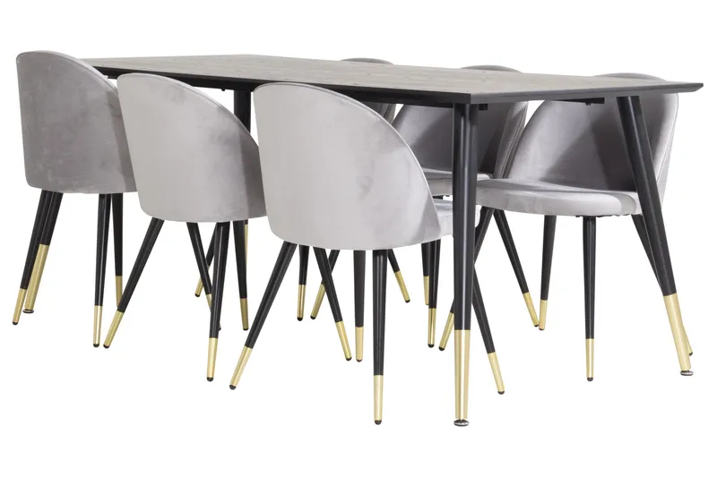 Spisegruppe Venture Home Balisa spisegruppe 180 cm rektangulær med 6 Sedavi-stole Sort/GULD/Lysegrå, undefined