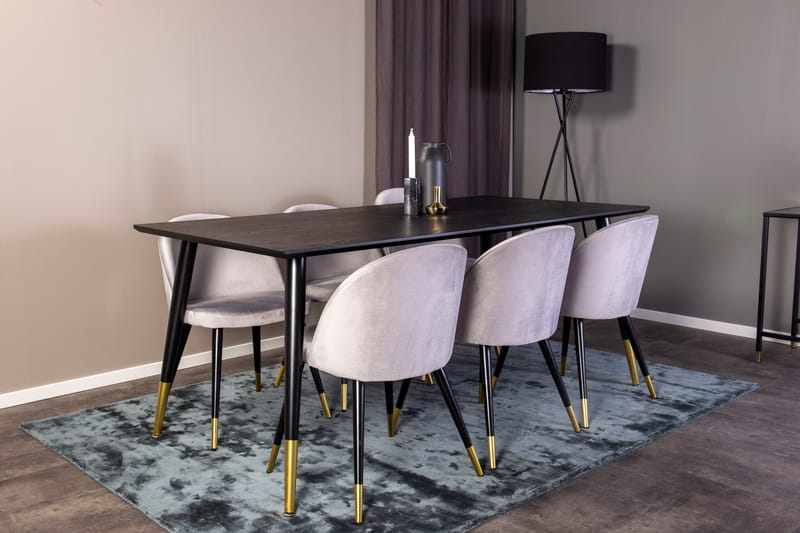Spisegruppe Venture Home Balisa spisegruppe 180 cm rektangulær med 6 Sedavi-stole Sort/GULD/Lysegrå - Møbler - Borde - Spisebordssæt