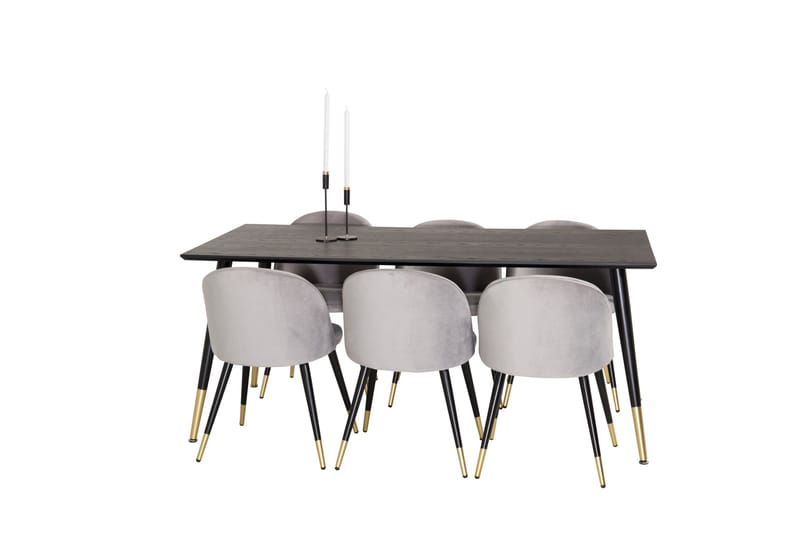 Spisegruppe Venture Home Balisa spisegruppe 180 cm rektangulær med 6 Sedavi-stole Sort/GULD/Lysegrå - Møbler - Borde - Spisebordssæt