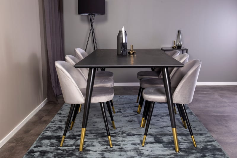 Spisegruppe Venture Home Balisa spisegruppe 180 cm rektangulær med 6 Sedavi-stole Sort/GULD/Lysegrå - Møbler - Borde - Spisebordssæt