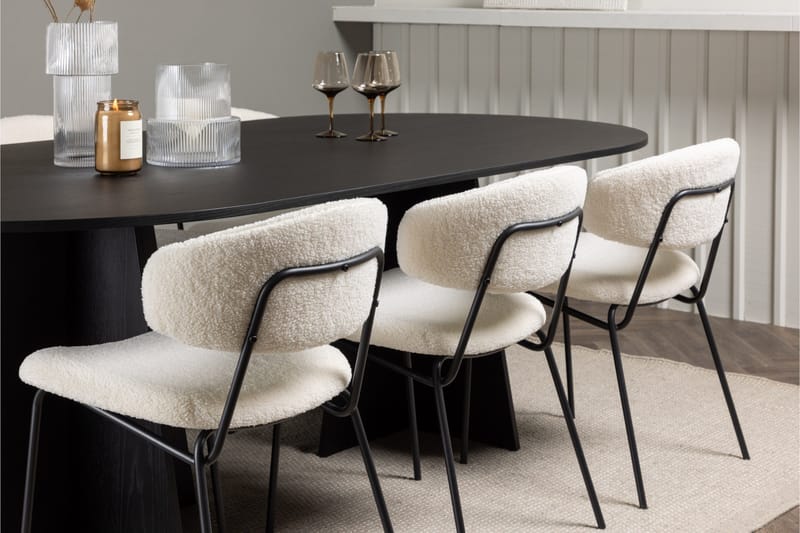 Spisegruppe Venture Home Bootcut ovalt spisebord - Sort/Sort finer +Chico spisestol - Sort/Hvid bouclé _6 Sort - Møbler - Borde - Spisebordssæt