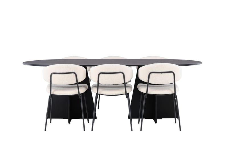 Spisegruppe Venture Home Bootcut ovalt spisebord - Sort/Sort finer +Chico spisestol - Sort/Hvid bouclé _6 Sort - Møbler - Borde - Spisebordssæt