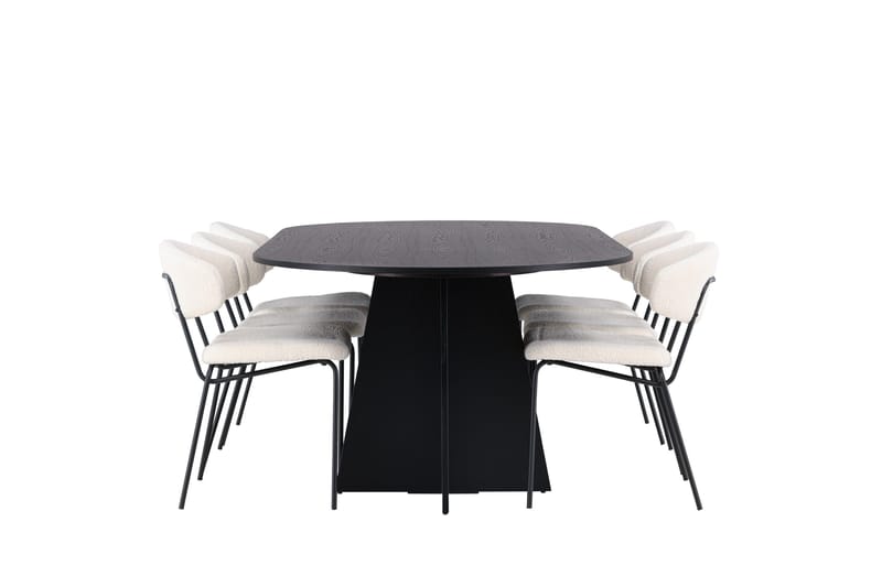 Spisegruppe Venture Home Bootcut ovalt spisebord - Sort/Sort finer +Chico spisestol - Sort/Hvid bouclé _6 Sort - Møbler - Borde - Spisebordssæt