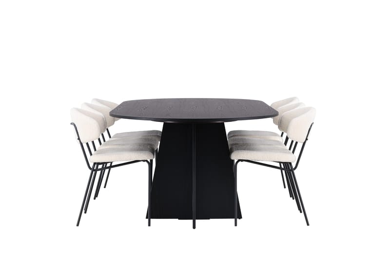 Spisegruppe Venture Home Bootcut ovalt spisebord - Sort/Sort finer +Chico spisestol - Sort/Hvid bouclé _6 Sort - Møbler - Borde - Spisebordssæt