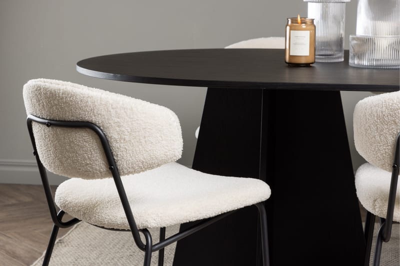Spisegruppe Venture Home Bootcut ovalt spisebord - Sort/Sort finer +Chico spisestol - Sort/Hvid bouclé _6 Sort - Møbler - Borde - Spisebordssæt
