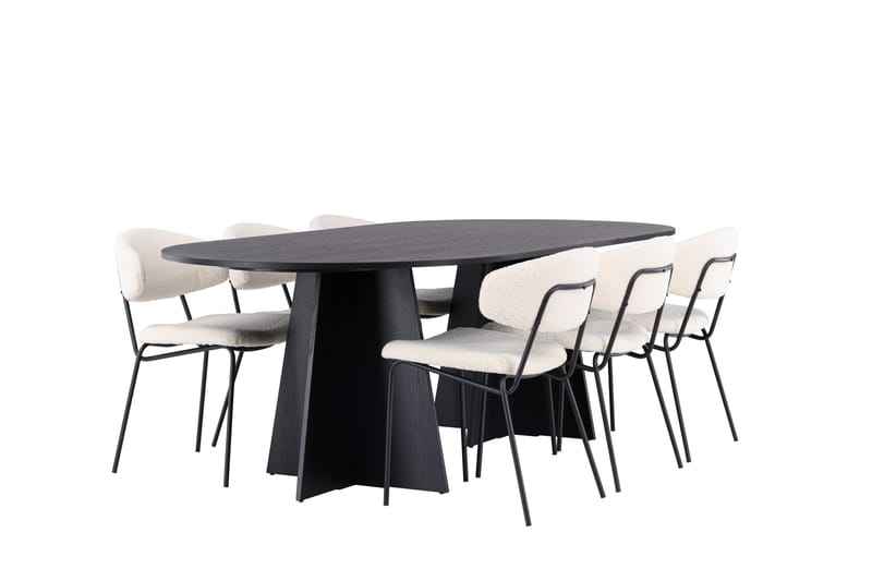 Spisegruppe Venture Home Bootcut ovalt spisebord - Sort/Sort finer +Chico spisestol - Sort/Hvid bouclé _6 Sort - Møbler - Borde - Spisebordssæt