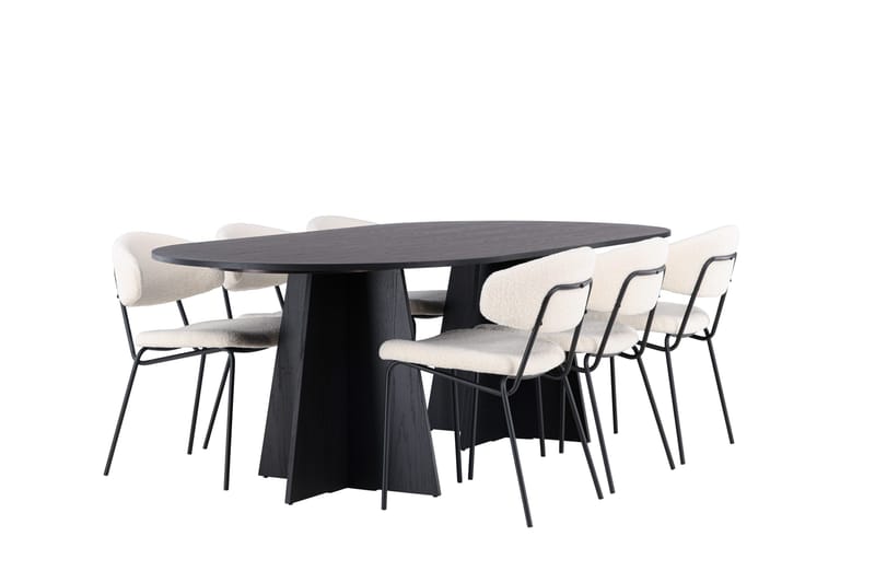 Spisegruppe Venture Home Bootcut ovalt spisebord - Sort/Sort finer +Chico spisestol - Sort/Hvid bouclé _6 Sort - Møbler - Borde - Spisebordssæt