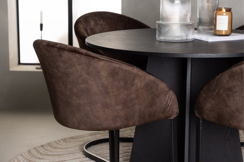 Spisegruppe Venture Home Bootcut spisegruppe 110 cm rund med 4 Evening-stole Sort/Mørkebrun - Møbler - Borde - Spisebordssæt